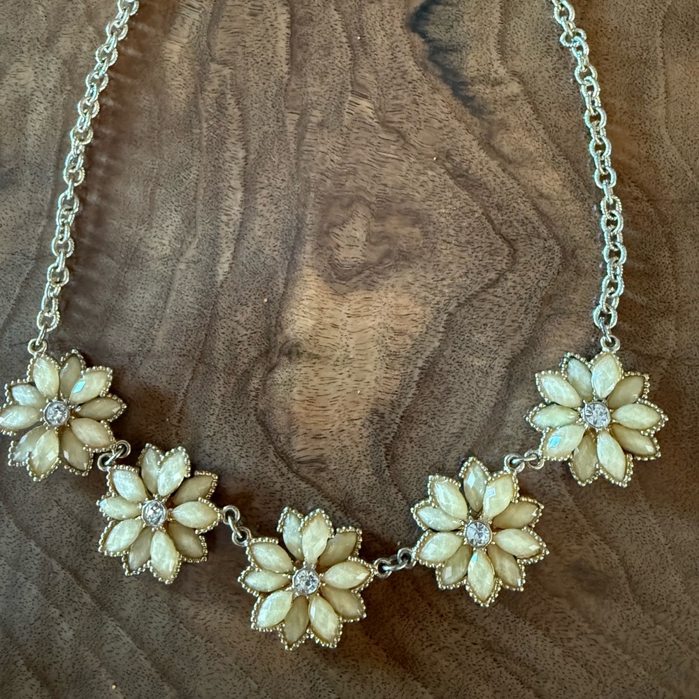 Vintage Floral Silver Necklace with Cream Accents